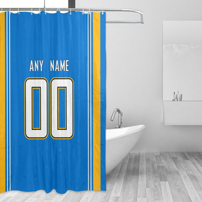 Custom Football Los Angeles Chargers style personalized shower curtain custom design name and number set of 12 shower curtain hooks Rings