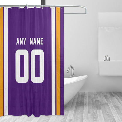Custom Football Minnesota Vikings style personalized shower curtain custom design name and number set of 12 shower curtain hooks Rings