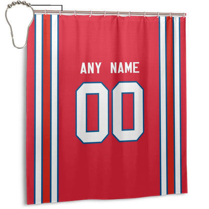 Custom Football Buffalo Bills style personalized shower curtain custom design name and number set of 12 shower curtain hooks Rings