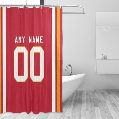 Custom Football Kansas City Chiefs style personalized shower curtain custom design name and number set of 12 shower curtain hooks Rings