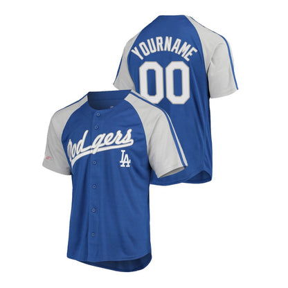 Stitched Custom Los Angeles Dodgers Button Down Raglan Jersey