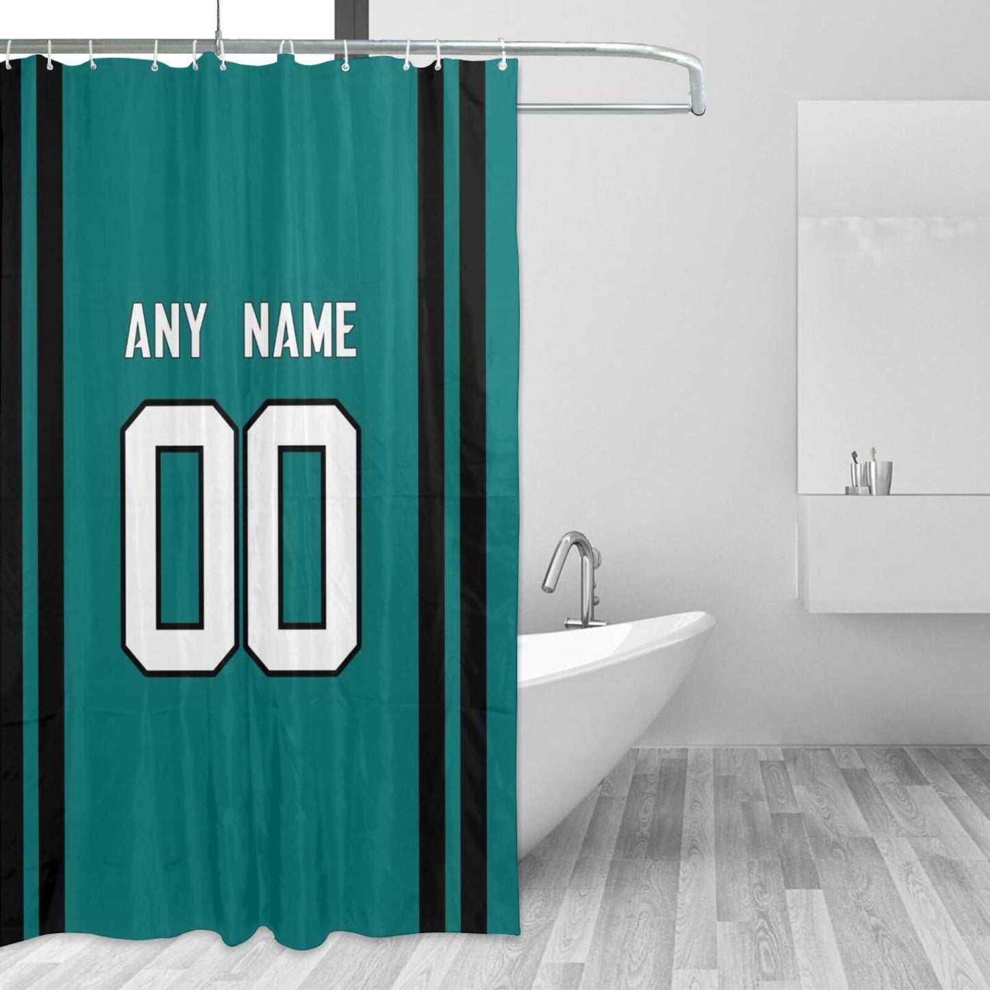 Custom Football Jacksonville Jaguars style personalized shower curtain custom design name and number set of 12 shower curtain hooks Rings
