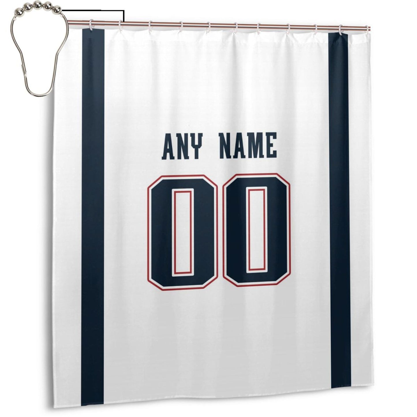 Custom Football New England Patriots style personalized shower curtain custom design name and number set of 12 shower curtain hooks Rings