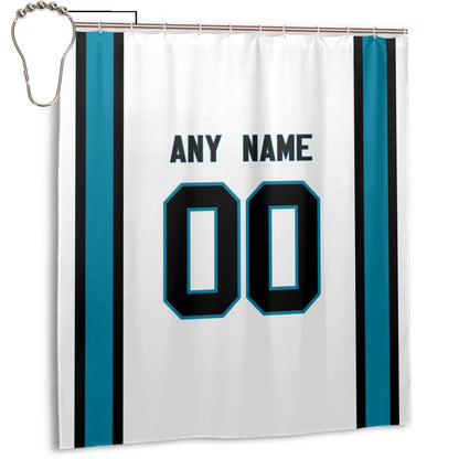 Custom Football Carolina Panthers style personalized shower curtain custom design name and number set of 12 shower curtain hooks Rings
