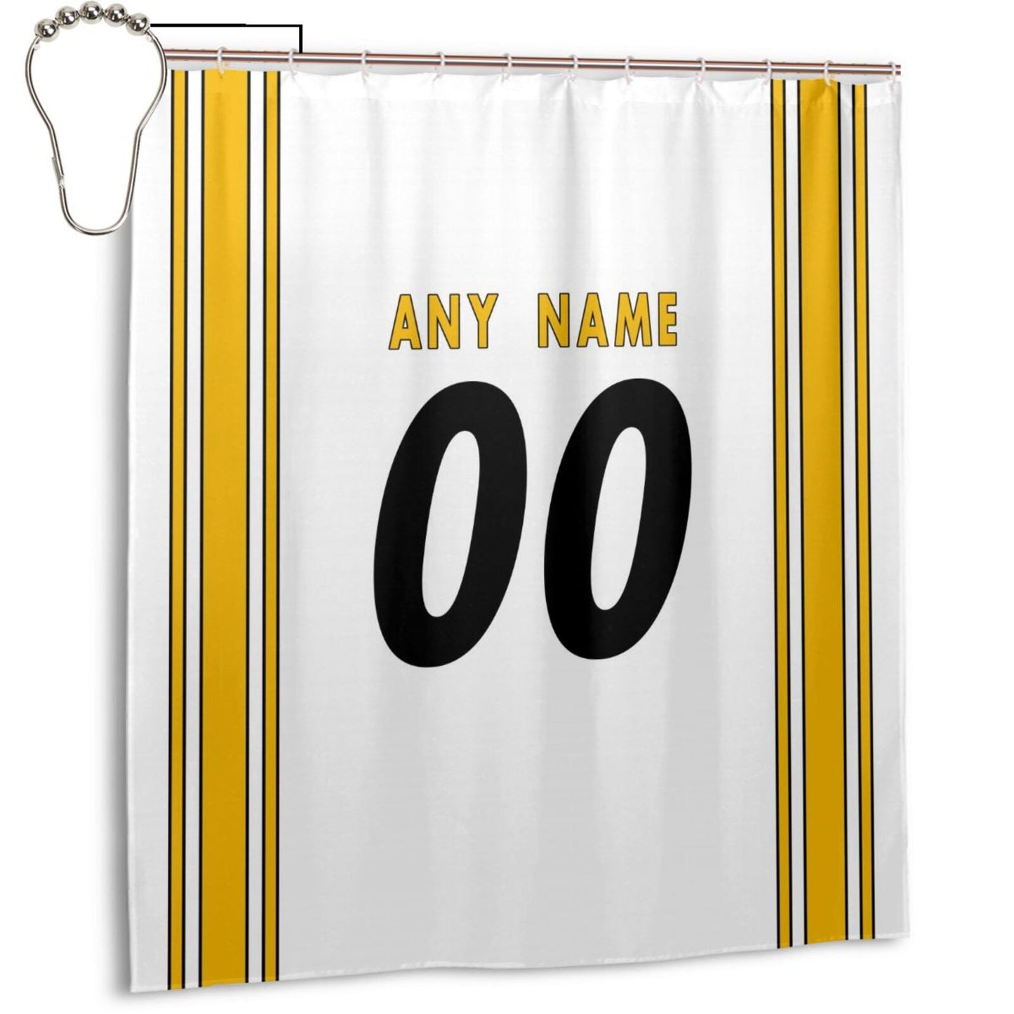 Custom Football Pittsburgh Steelers style personalized shower curtain custom design name and number set of 12 shower curtain hooks Rings