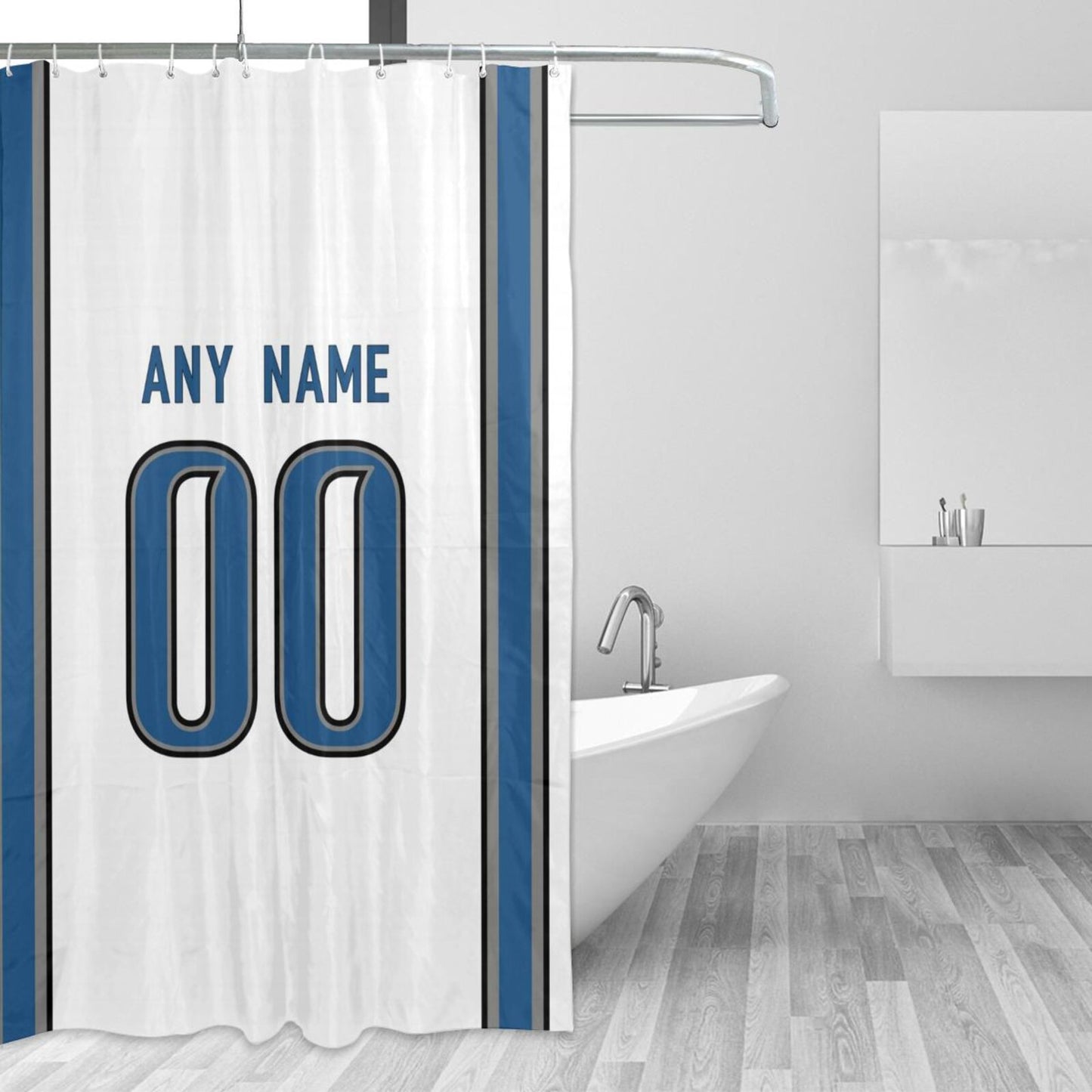 Custom Football Detroit Lions style personalized shower curtain custom design name and number set of 12 shower curtain hooks Rings