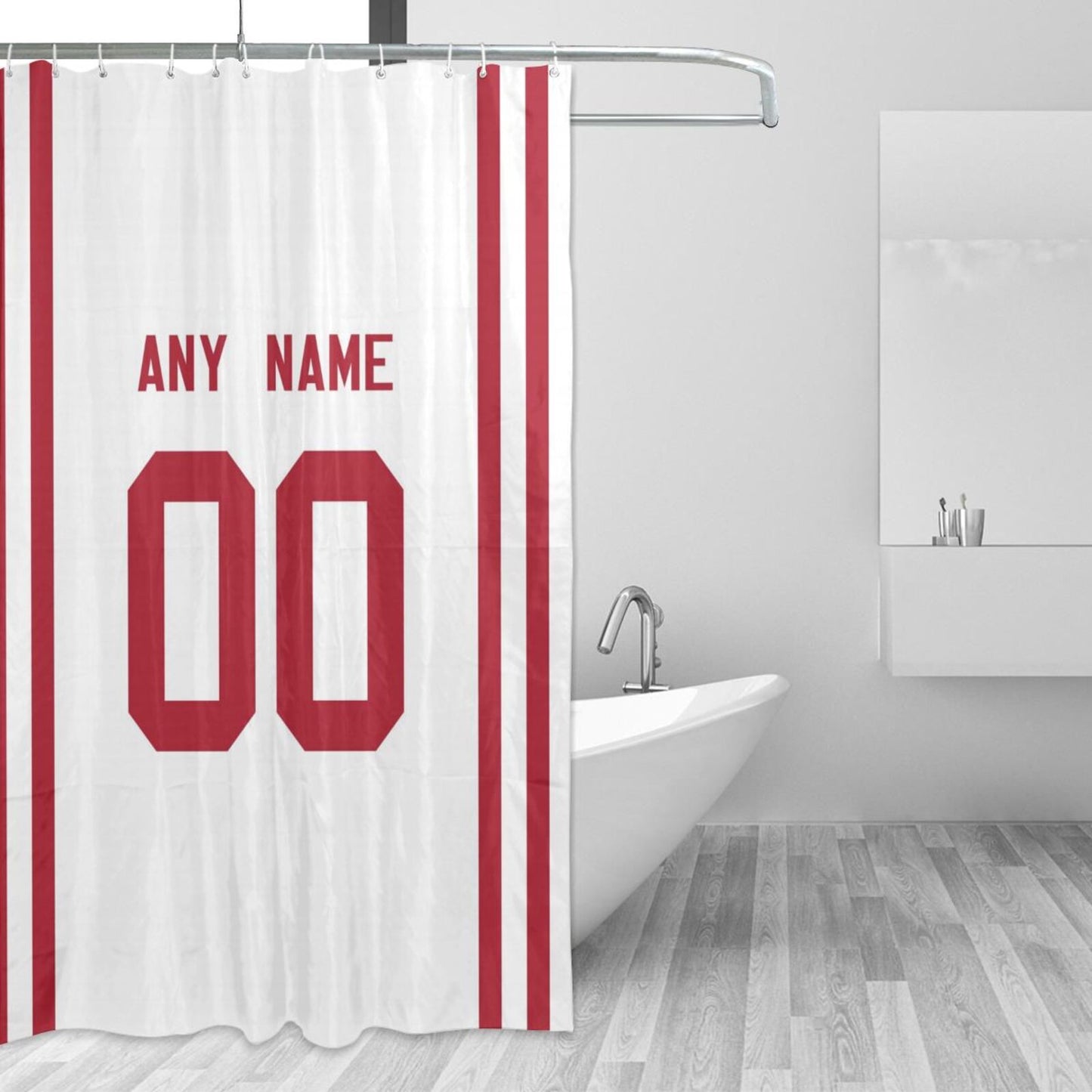 Custom Football San Francisco 49ers style personalized shower curtain custom design name and number set of 12 shower curtain hooks Rings