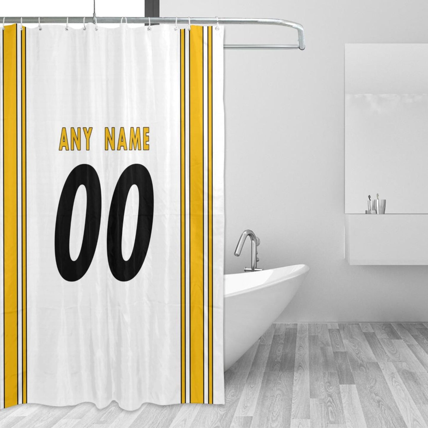Custom Football Pittsburgh Steelers style personalized shower curtain custom design name and number set of 12 shower curtain hooks Rings