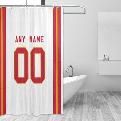 Custom Football Kansas City Chiefs style personalized shower curtain custom design name and number set of 12 shower curtain hooks Rings