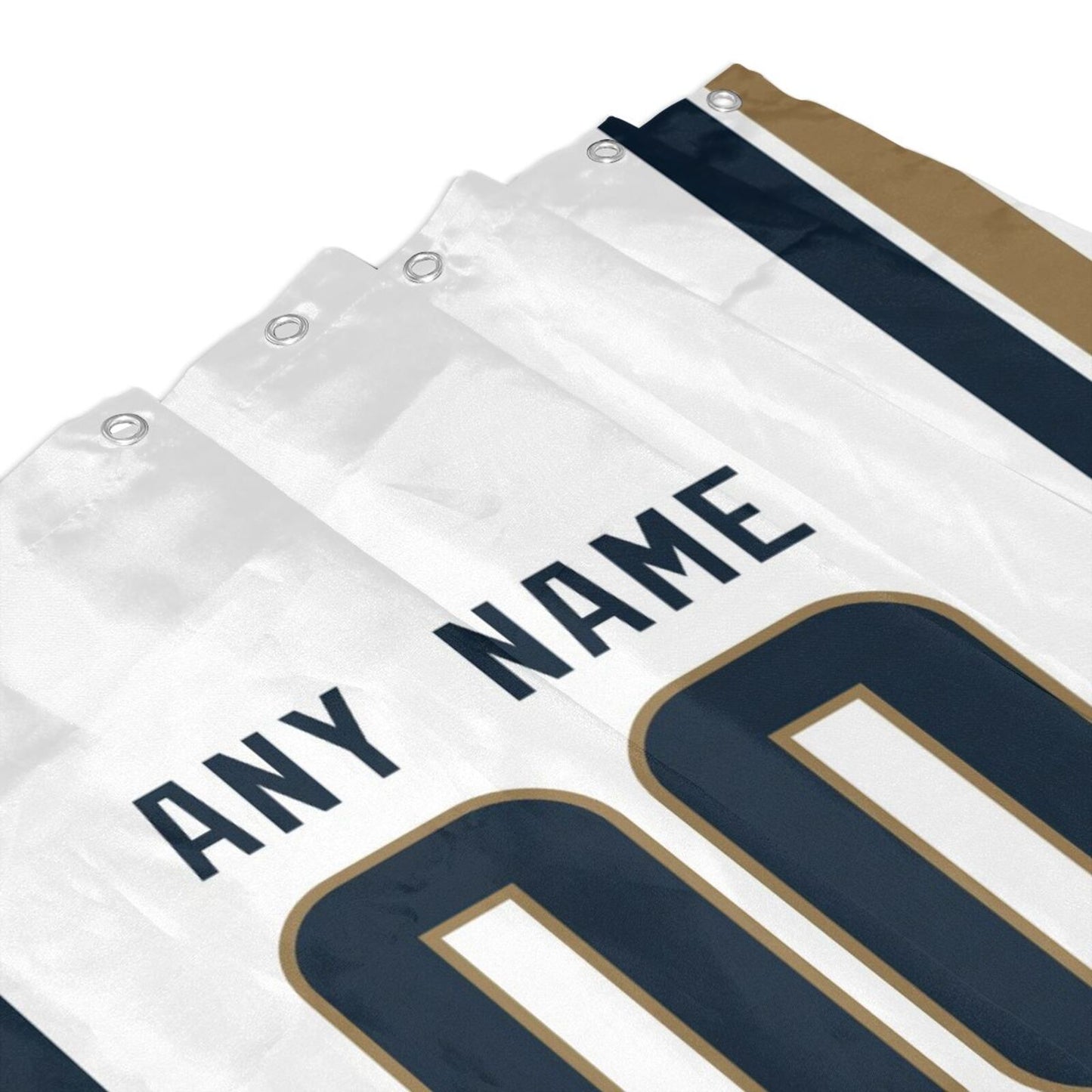 Custom Football Los Angeles Rams style personalized shower curtain custom design name and number set of 12 shower curtain hooks Rings
