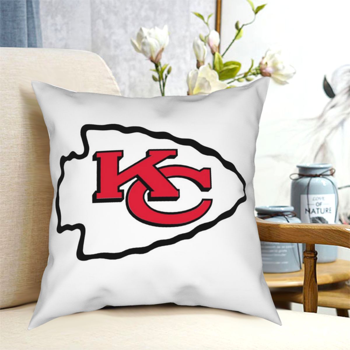 Custom Decorative Football Pillow Case Kansas City Chiefs White Pillowcase Personalized Throw Pillow Covers