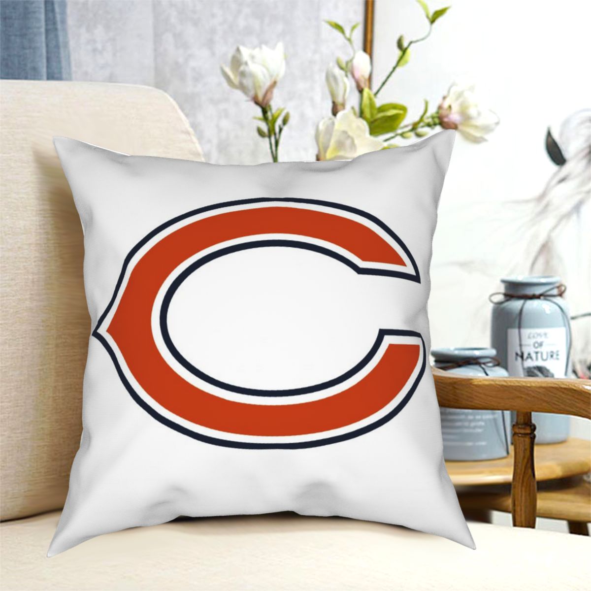 Custom Decorative Football Pillow Case Chicago Bears White Pillowcase Personalized Throw Pillow Covers