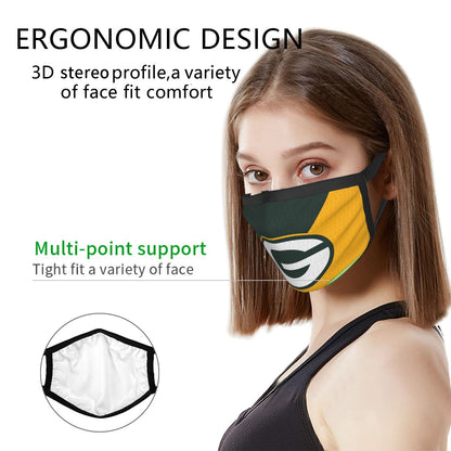 Custom Football Personalized Green Bay Packers Dust Face Mask With Filters PM 2.5