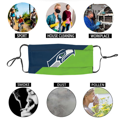 Custom Football Personalized Seattle Seahawks Dust Face Mask With Filters PM 2.5