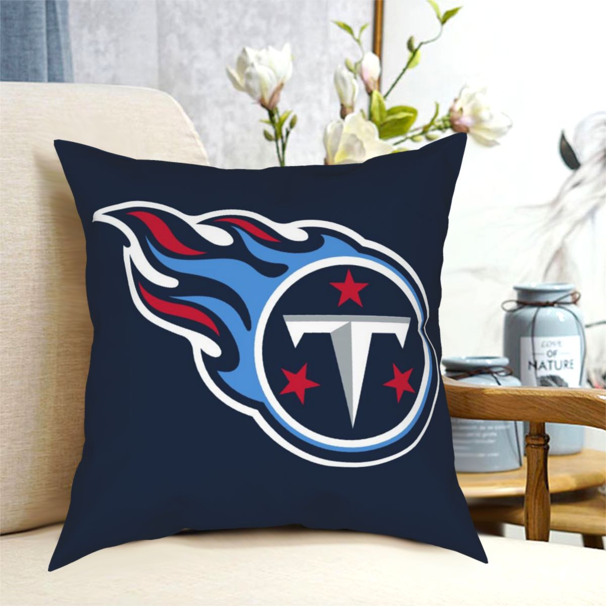 Custom Decorative Football Pillow Case Tennessee Titans Navy Pillowcase Personalized Throw Pillow Covers