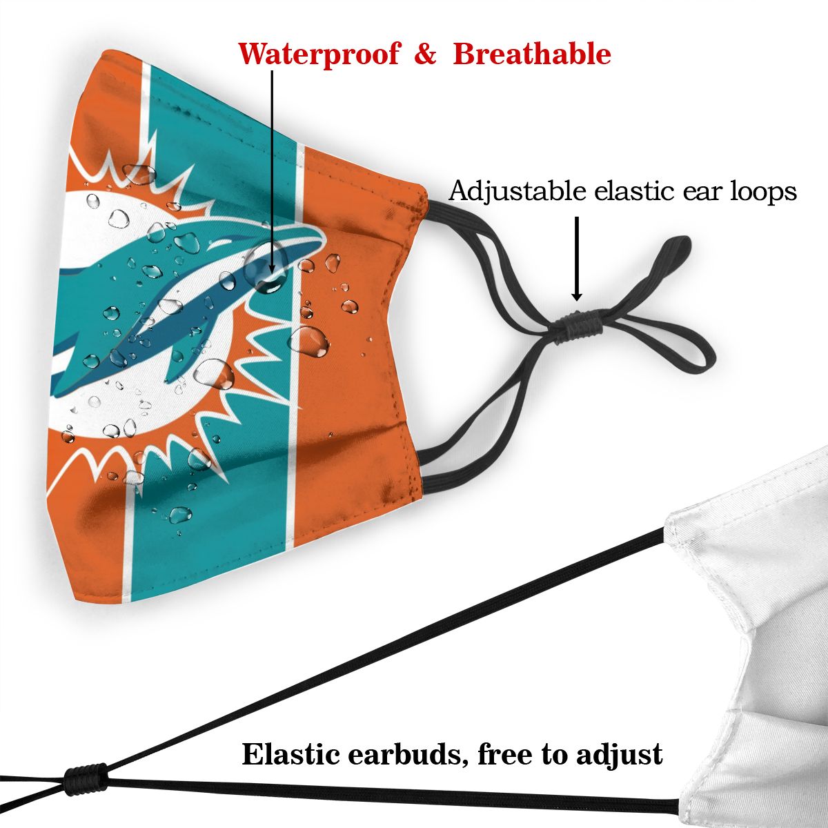 Custom Football Personalized M.Dolphin 01- Orange Dust Face Mask With Filters PM 2.5