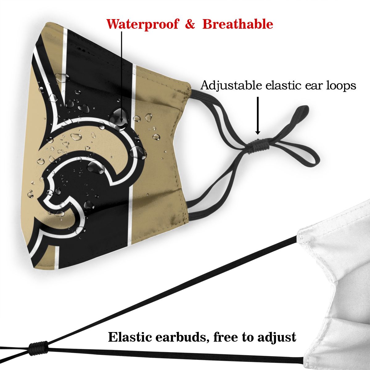 Custom Football Personalized NO.Saint 01- Gold Dust Face Mask With Filters PM 2.5