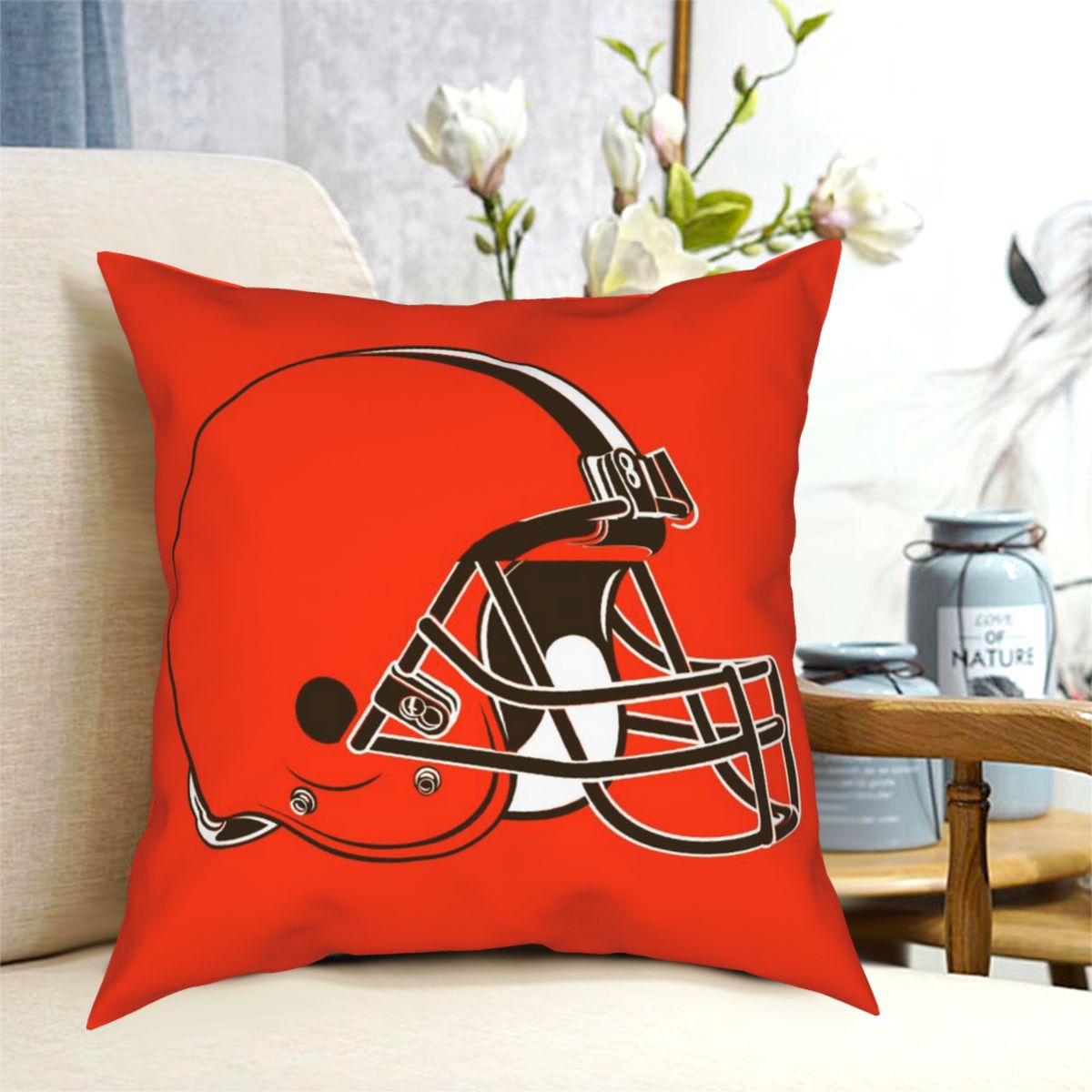 Custom Decorative Football Pillow Case Cleveland Browns Orange Pillowcase Personalized Throw Pillow Covers