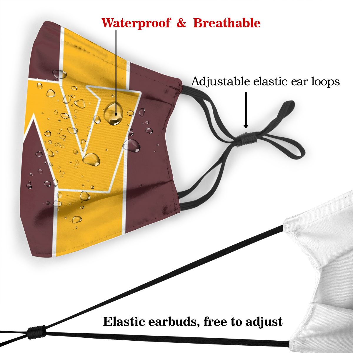 Custom Football Personalized WA.Football Team 01-Burgundy Dust Face Mask With Filters PM 2.5