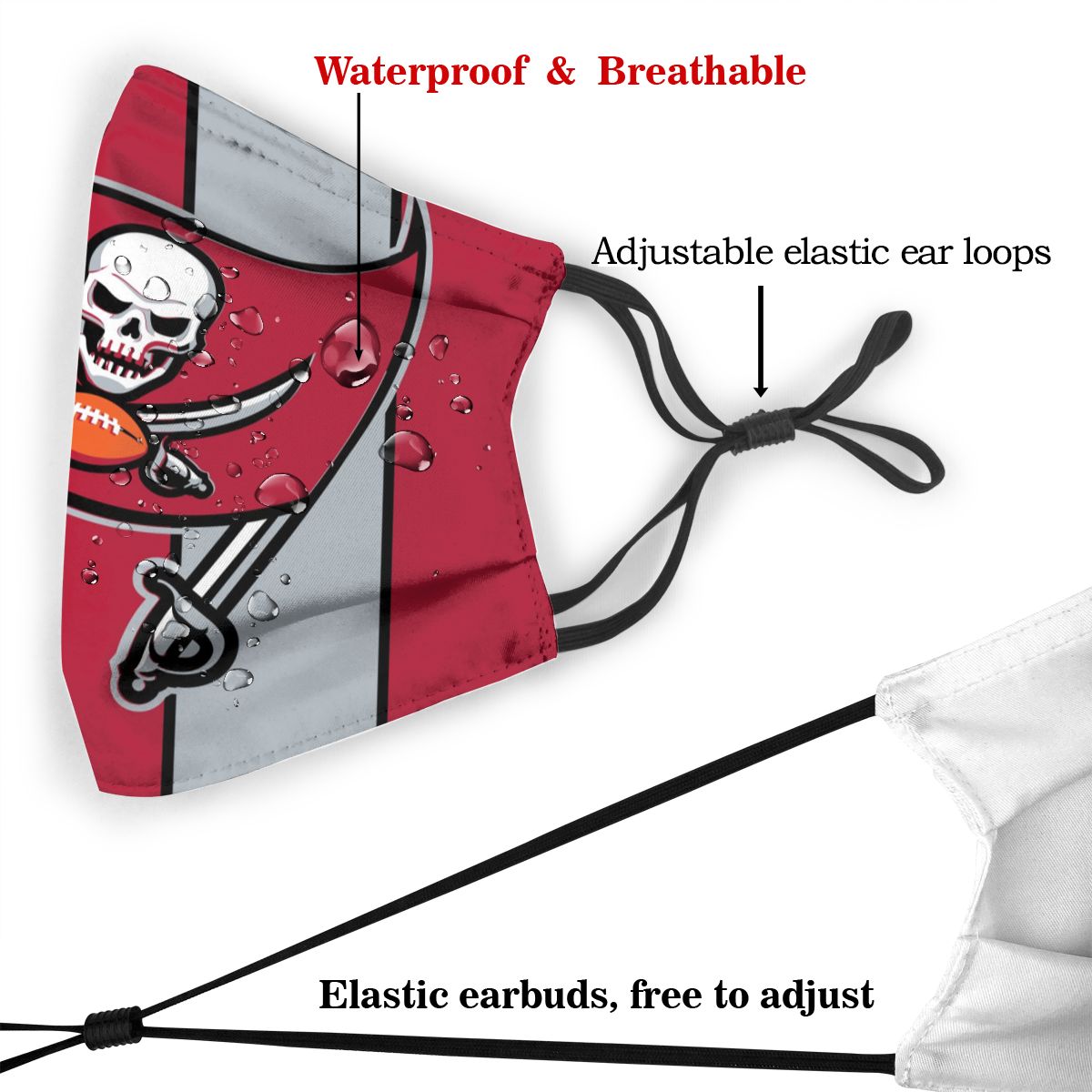 Custom Football Personalized TB.Buccaneer 01- Red Dust Face Mask With Filters PM 2.5