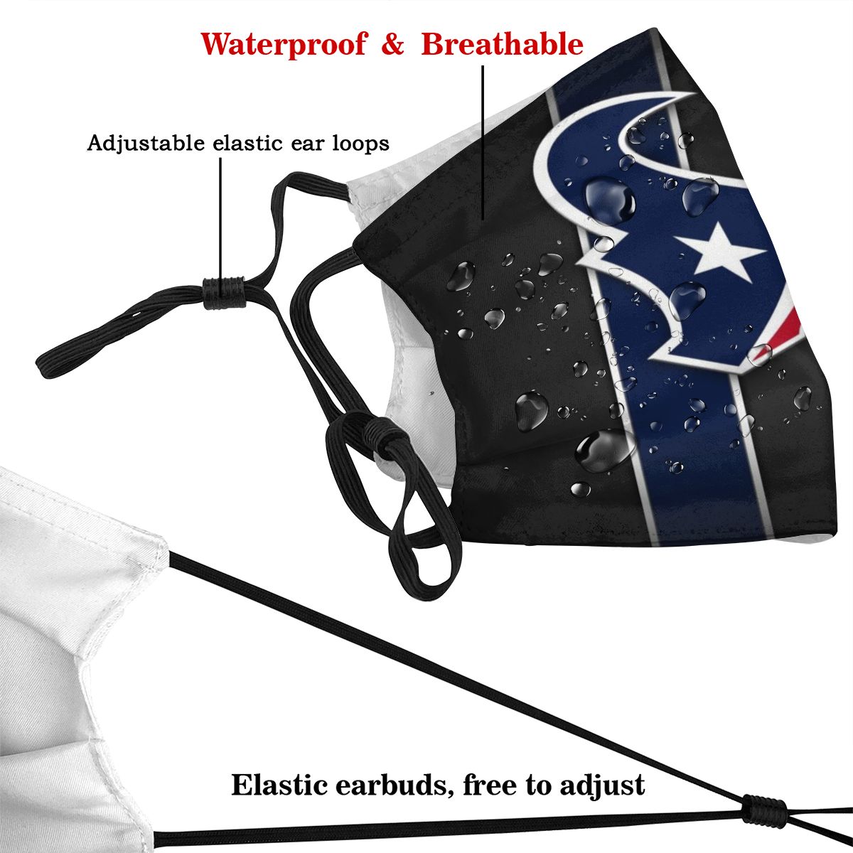 Print Football Personalized Houston Texans 5 Dust Face Mask With Filters PM 2.5