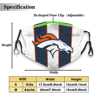 Custom Football Personalized CO.D.Bronco 01-White Dust Face Mask With Filters PM 2.5