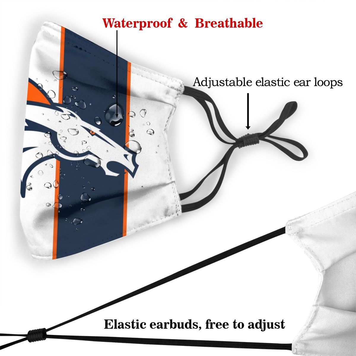 Custom Football Personalized CO.D.Bronco 01-White Dust Face Mask With Filters PM 2.5