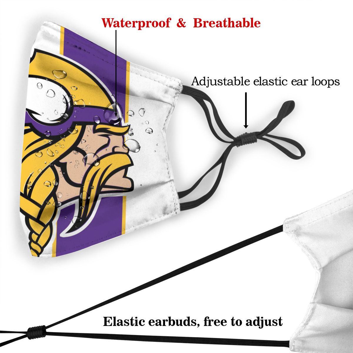 Custom Football Personalized MN. Viking 01- White Dust Face Mask With Filters PM 2.5
