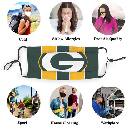 Custom Football Personalized GB Packer 01-Green Dust Face Mask With Filters PM 2.5
